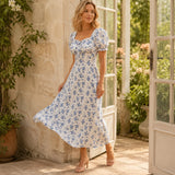 Maevra – Floral Midi Dress with Tie-Front Square Neckline