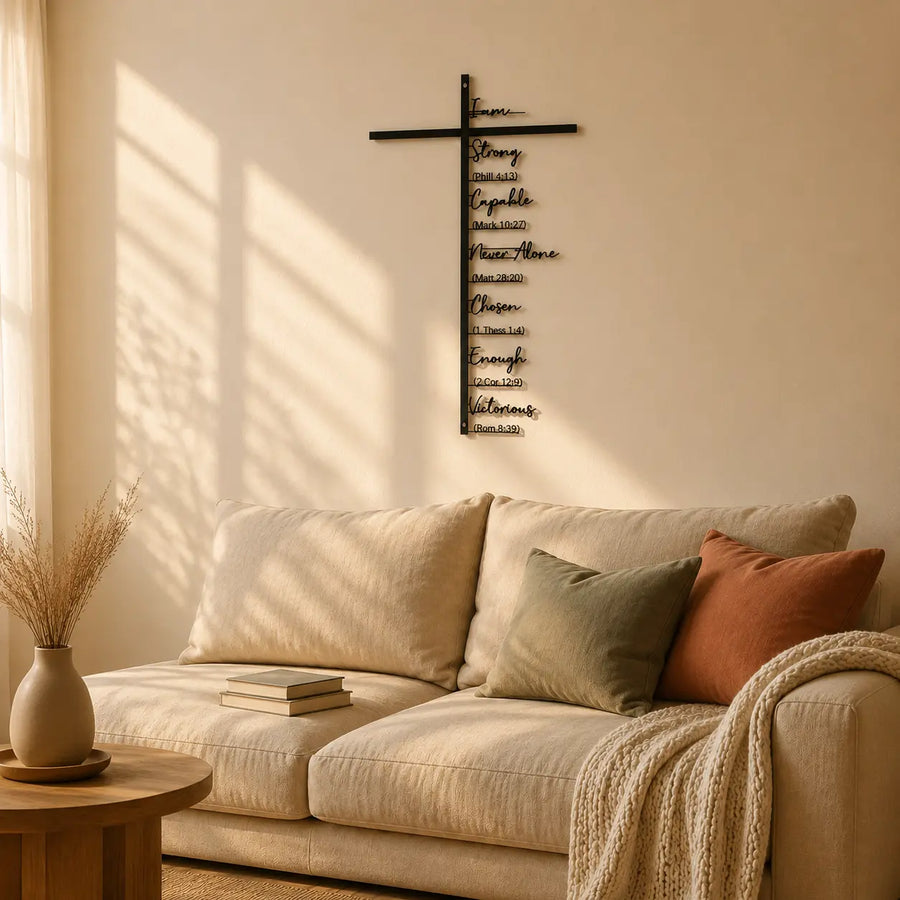 Veluna – Metal Scripture Cross Wall Decor with Biblical Affirmations