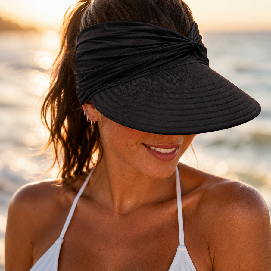 Solenza – Ruched UPF 50+ Sun Visor for Women, Packable Wide Brim