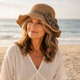 Maeyra – Packable Crocheted Straw Sun Hat with Bow for Women