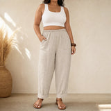 Loriane – Women's Cuffed Ankle Pull-On Pants, Relaxed Fit, Elastic Waist