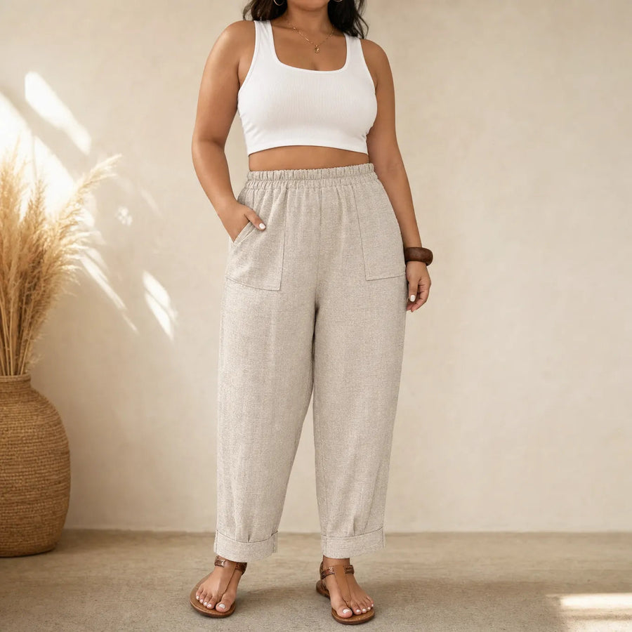 Loriane – Women's Cuffed Ankle Pull-On Pants, Relaxed Fit, Elastic Waist