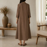 Lunara – Linen-Look V-Neck A-Line Maxi Dress with Pockets