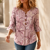 Roselisse – Watercolor Floral Ruffle Sleeve V-Neck Blouse