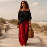 Solenza – Off-Shoulder Boho Top and Lantern Pants Set for Women