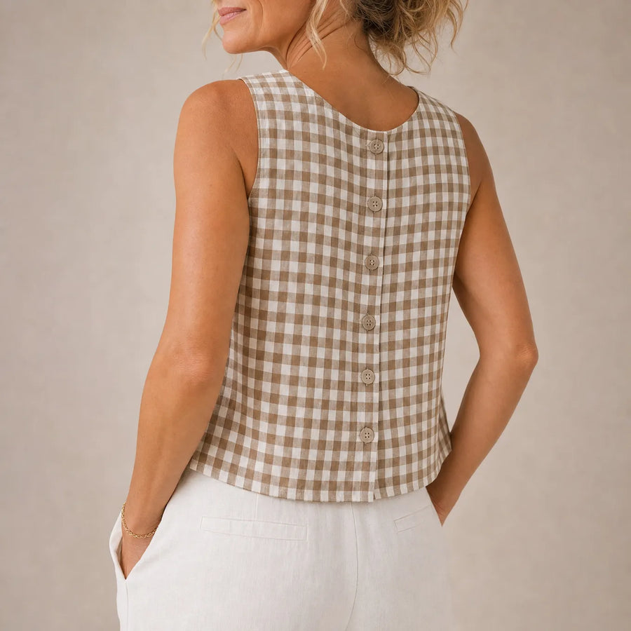 Linelle – Sleeveless Gingham Shell Top for Women, Boxy A-Line Summer Blouse