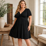 Wearbella – Plus Size V-Neck Twist Front Flutter Sleeve Dress with Pockets