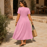 Wearbella – Plus Size V-Neck Empire Waist Midi Dress with Ruched Bodice