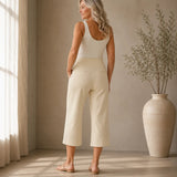 Everalyn – High-Waisted Stretch Cropped Wide-Leg Capris with Pockets