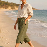 Brisana – Lightweight Linen-Look Capri Pants for Women Soft Elastic Waist