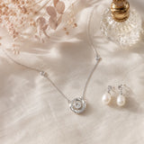 Lunavia – Floating Stone Silver Necklace with Pavé Halo