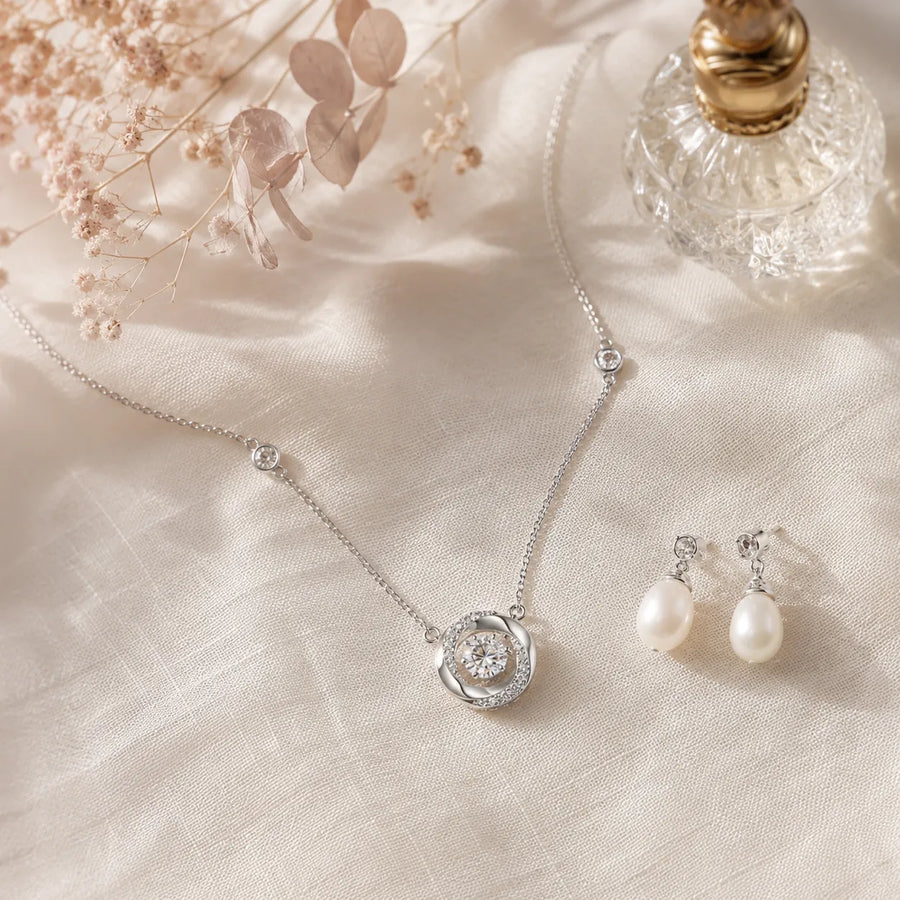 Lunavia – Floating Stone Silver Necklace with Pavé Halo
