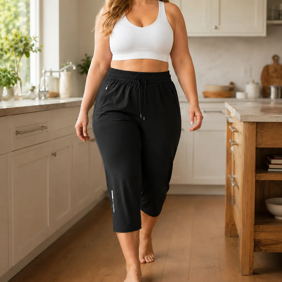 Movella – Stretchy Capri Pants with Zip Pocket for Women