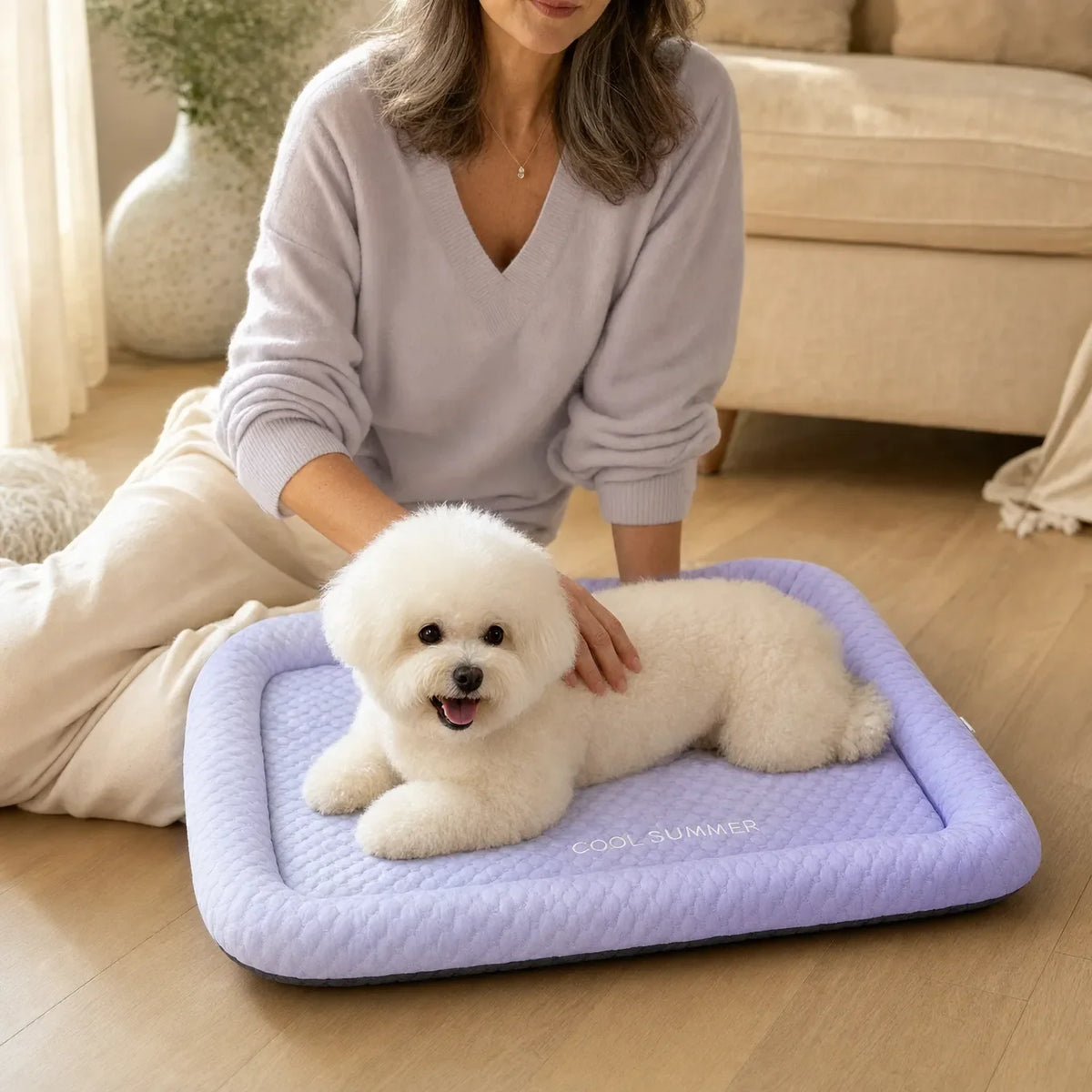Puralo – Ice silk-like cooling pet bed with raised edges for dogs and cats