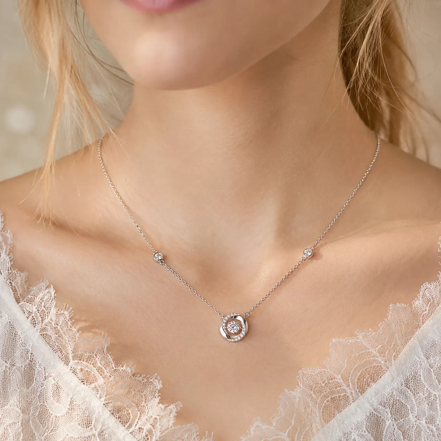 Lunavia – Floating Stone Silver Necklace with Pavé Halo