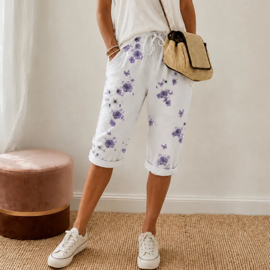 Solavia – Women's Cropped Drawstring Pants with Pockets, Printed Summer Style