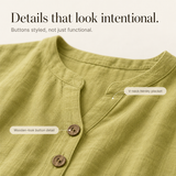 Lunessa – Cotton Linen 2 Piece Set Women Henley Top and Drawstring Shorts
