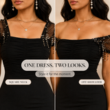 Soirée – Sequin Slit Maxi Dress with Convertible Square Neck