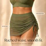 Solivia – High Waist 3-Piece Swim Set with Mesh V-Top, Ruched Skirt & Sheer Overlay