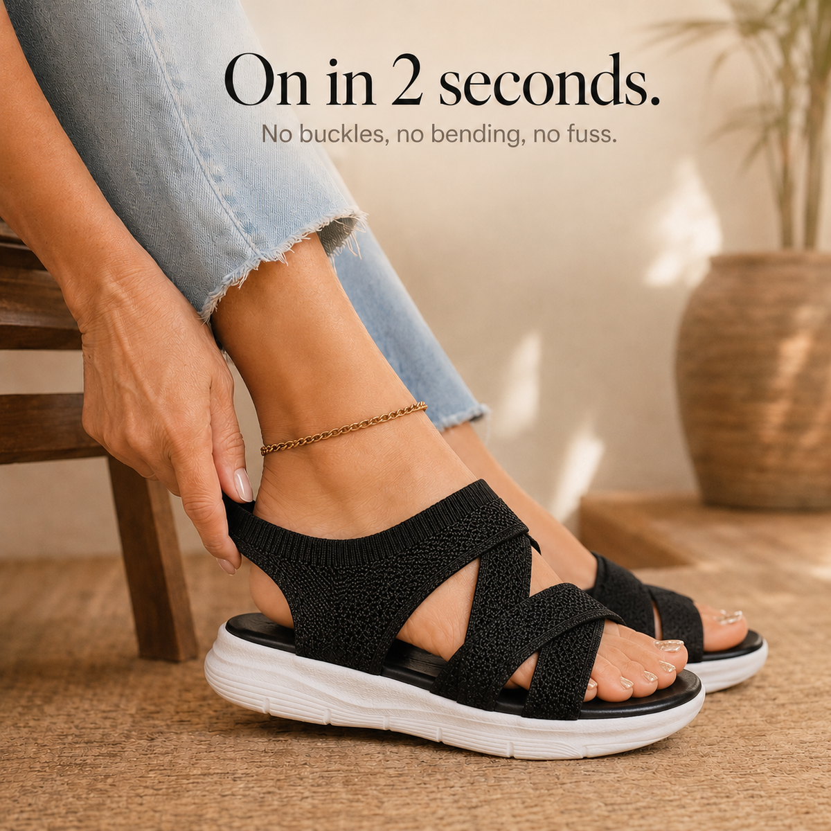 Veluna – Cushioned Stretch Knit Cross Strap Sandals for Women