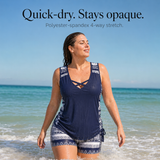 Coastella – Longline Tankini Set with Boyshorts for Women, Full Coverage Two Piece Swimsuit