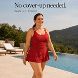 Marella – Ruched Skirted Swim Dress with Tummy Control and Double Straps