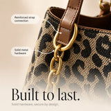 Florella – Woven Leopard Print Tote Bag with Leather Trim and Gold Chain