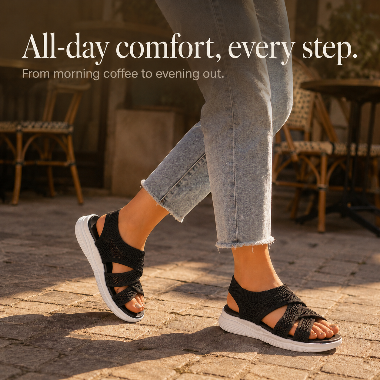 Veluna – Cushioned Stretch Knit Cross Strap Sandals for Women