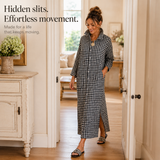 Harlowe – Gingham Button-Front Maxi Shirt Dress with Side Slits