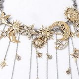 Celestra - Cascading Sun Moon & Star Fringe Necklace