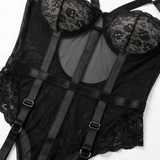 Noxelle – Women's Skull Lace Corset Bodysuit with Garter Straps