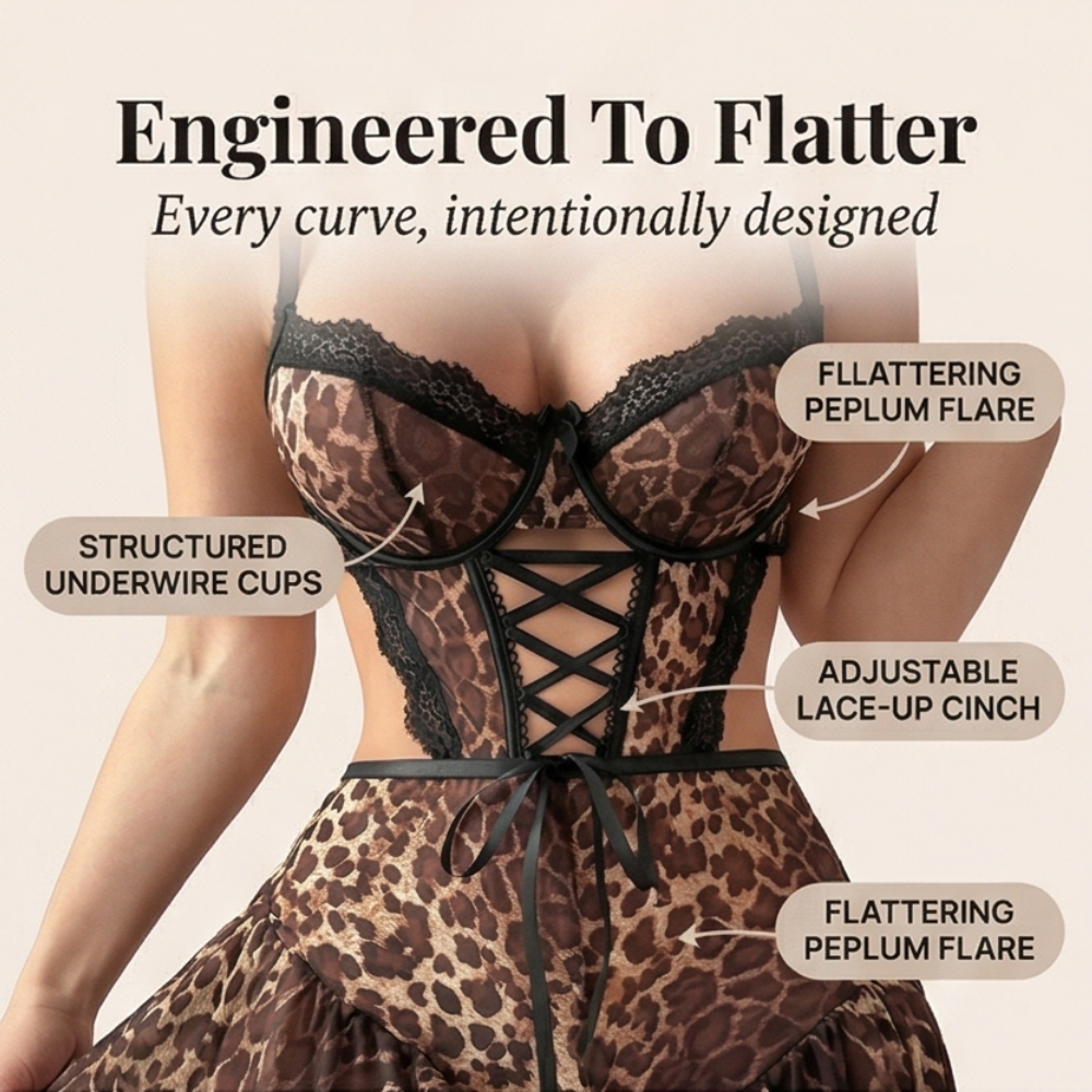 Nocturra – Women's Lace Corset Nightgown Set with Fishnet Stockings