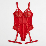 Noxelle – Women's Skull Lace Corset Bodysuit with Garter Straps