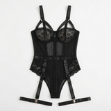 Noxelle – Women's Skull Lace Corset Bodysuit with Garter Straps