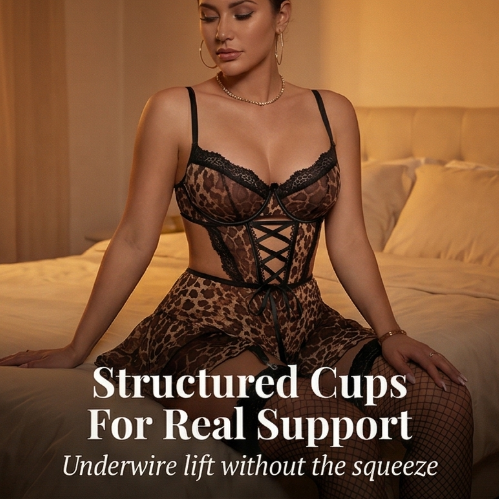 Nocturra – Women's Lace Corset Nightgown Set with Fishnet Stockings