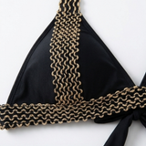 Solaia – Women's Gold Trim Halter Bikini Set