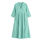 Elara – Women's Soft Cotton Midi Dress with Pockets