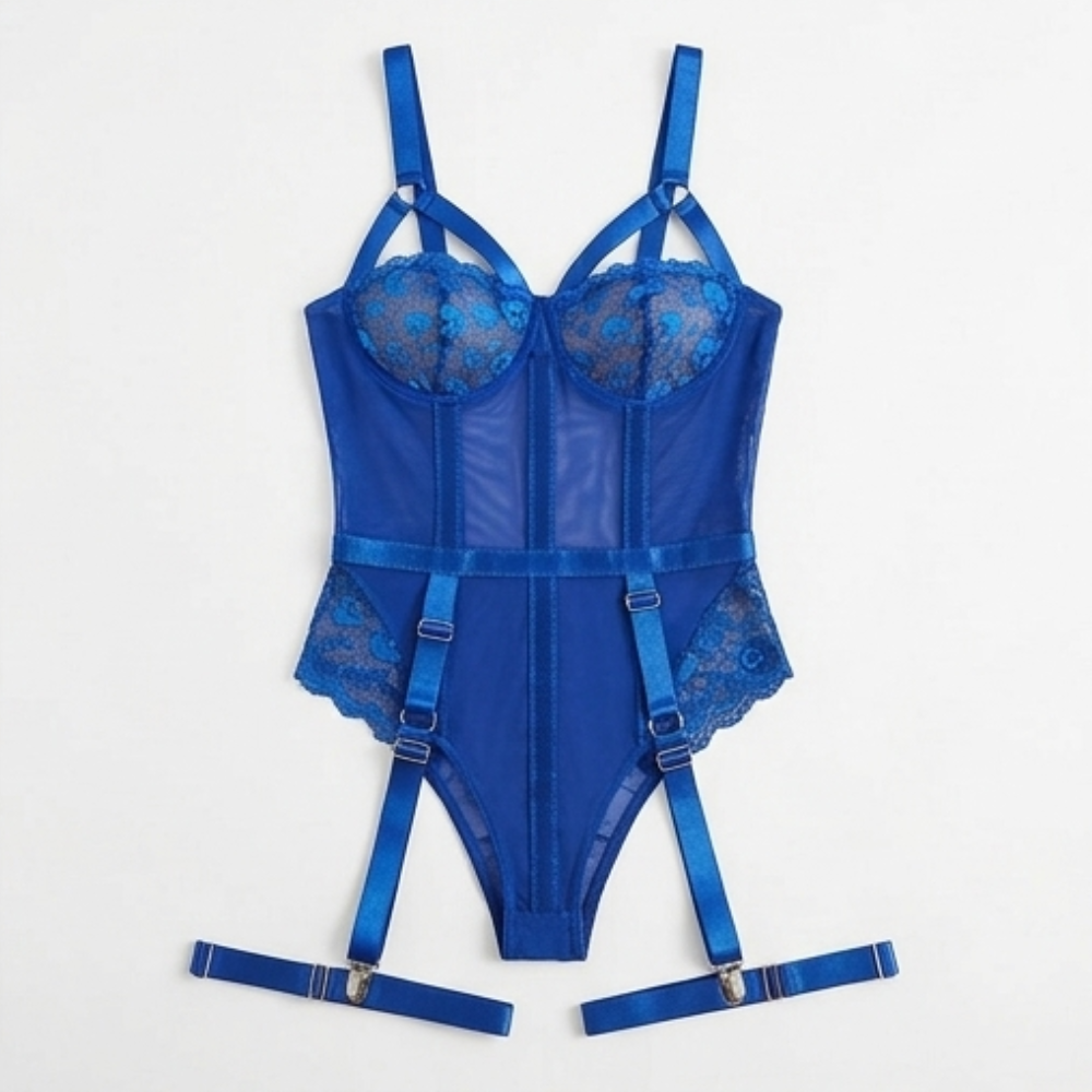 Noxelle – Women's Skull Lace Corset Bodysuit with Garter Straps