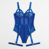 Noxelle – Women's Skull Lace Corset Bodysuit with Garter Straps