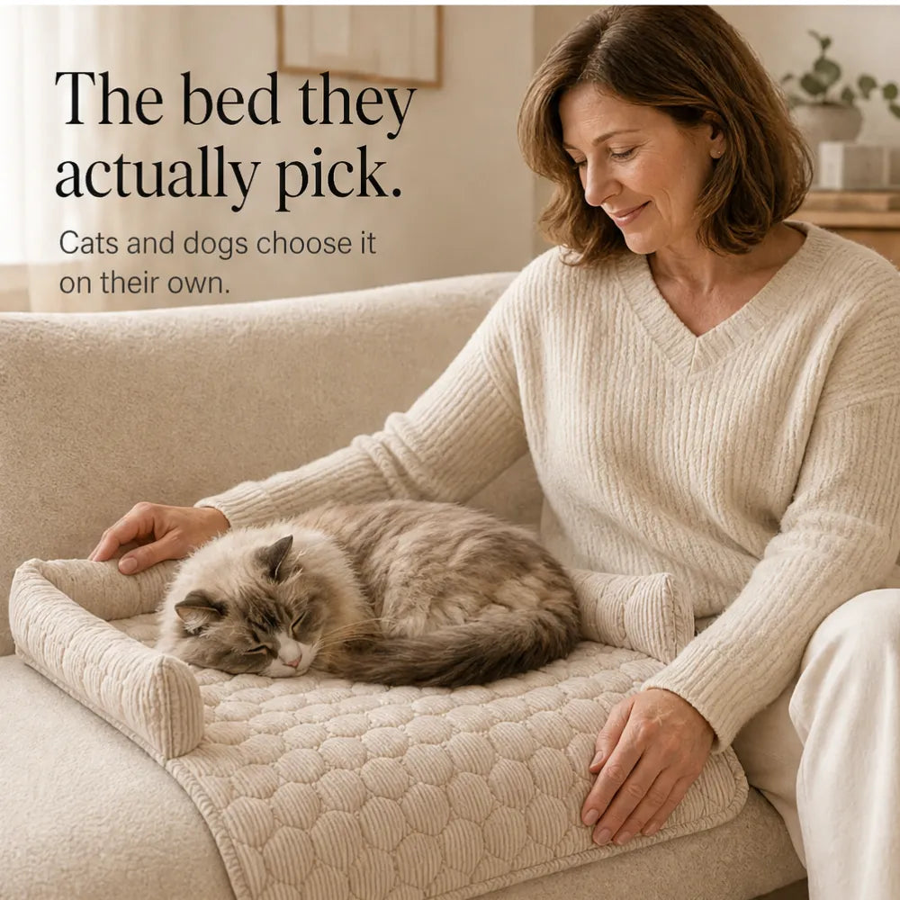 Pawvella – Bolstered Pet Couch Bed with Cooling Top, Non-Slip Sofa Protector