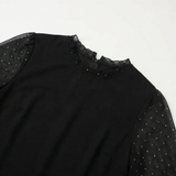 Lumiveil – Rhinestone Mesh Sleeve Dress with Ruffle Hem