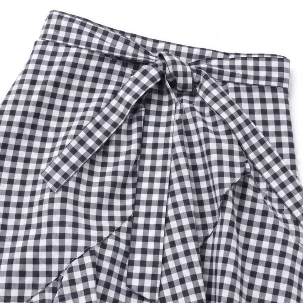 Veluna – Gingham Asymmetrical Ruffle Maxi Skirt for Women