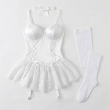 Rosalure – Floral lace babydoll set with garter stockings