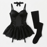 Rosalure – Floral lace babydoll set with garter stockings