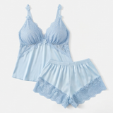 Lunessa – Lace Trim Satin Pajama Set
