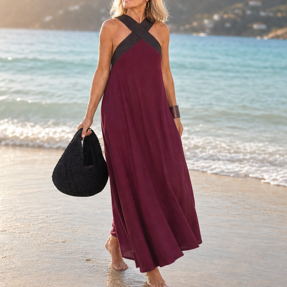 Solivia - Two-Tone Halter Maxi Dress