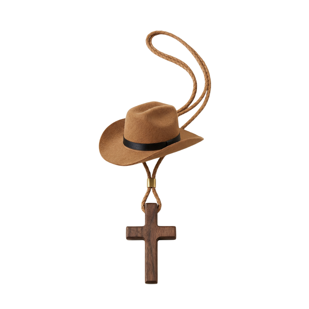 Saddle Cross – Cowboy Hat and Cross Car Charm