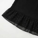 Lumiveil – Rhinestone Mesh Sleeve Dress with Ruffle Hem
