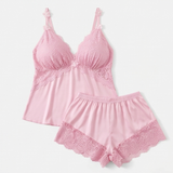 Lunessa – Lace Trim Satin Pajama Set