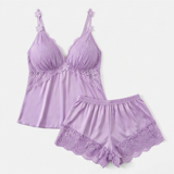 Lunessa – Lace Trim Satin Pajama Set